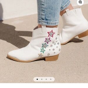 Yosi Samra Miss Dallas White Ankle Boots with Star Details